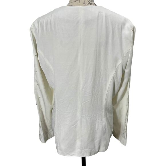 Vintage 90s Karen Miller Blazer White Embroidered Art Deco Jeweled Jacket Sz 16 - Picture 5 of 7